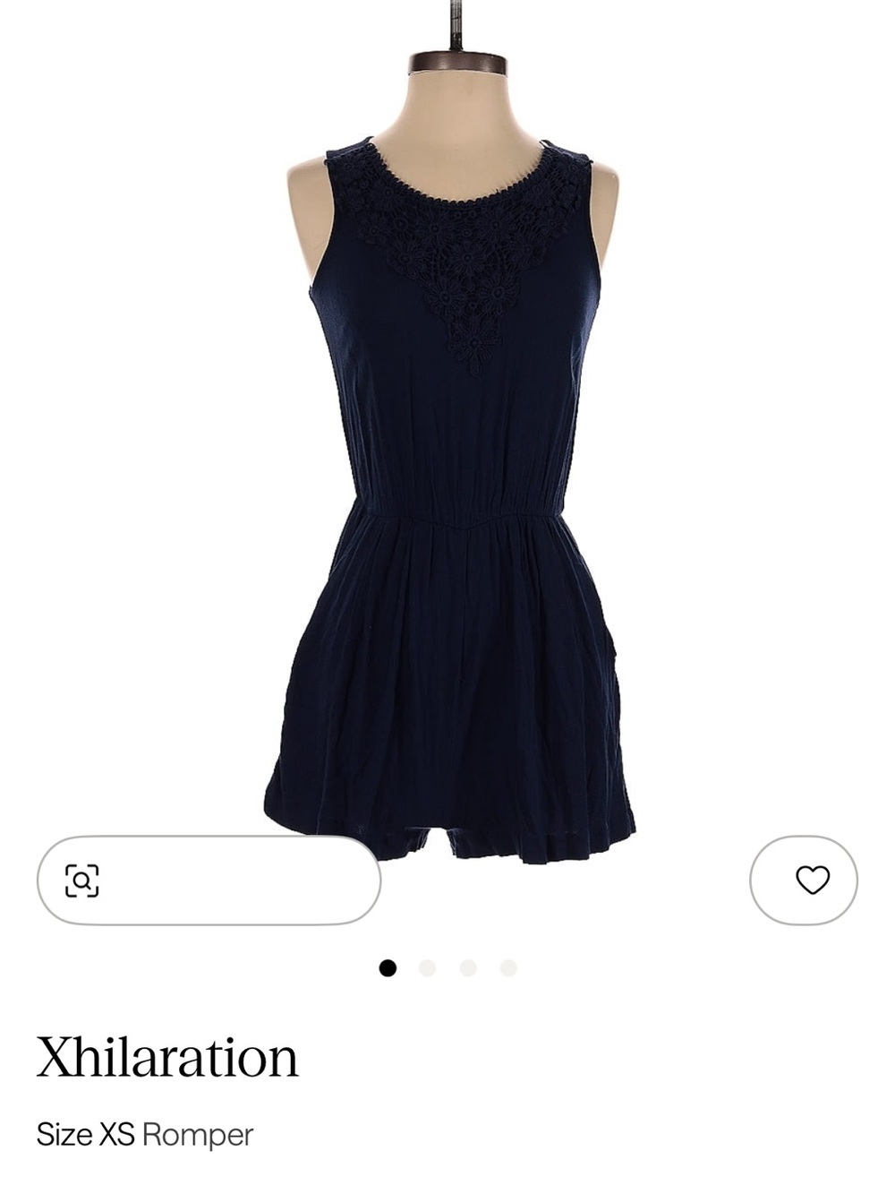 Xhilaration Navy Blue Sleeveless Crochet V-Neck Romper with Pockets XS